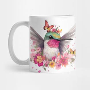 Cute Hummingbird with Flowers and Butterflies Mug